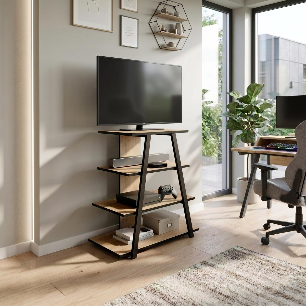 Decortieliving - Lyno Angled Mini TV Entertainment Unit with Open Shelves