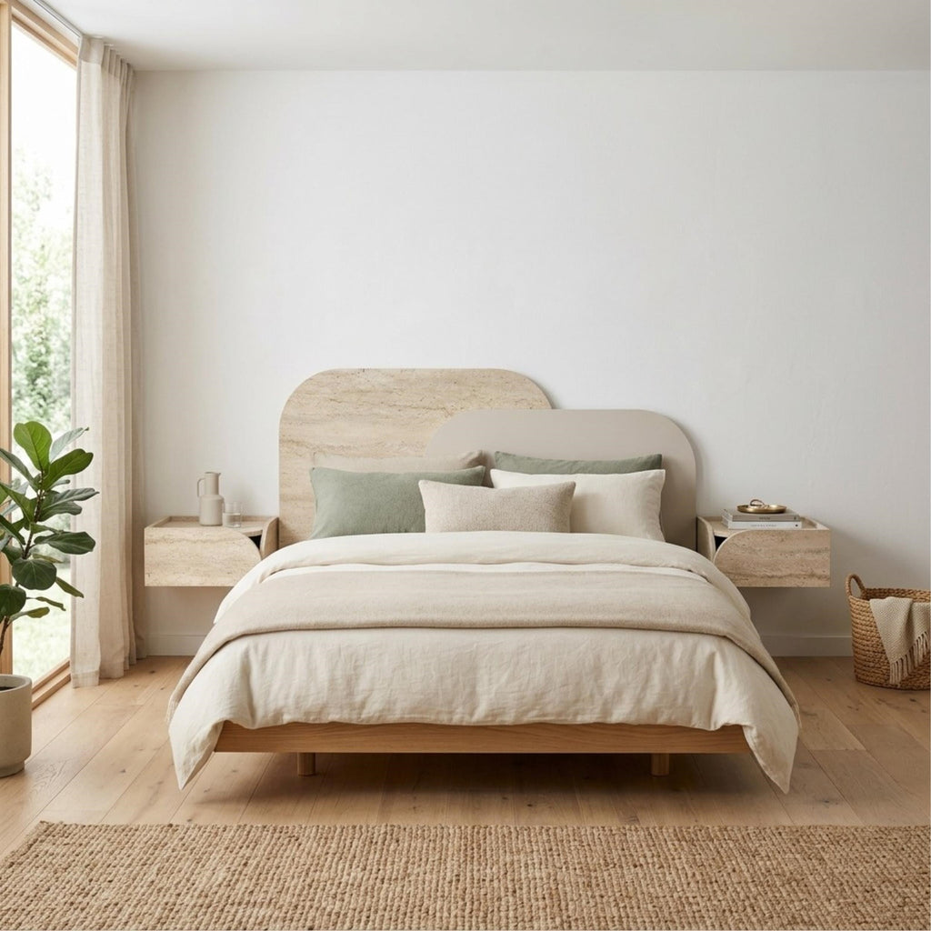 Decortieliving - Rove Wall Mounted Headboard for King Size Bed Travertine, Sandstone 160x75 cm