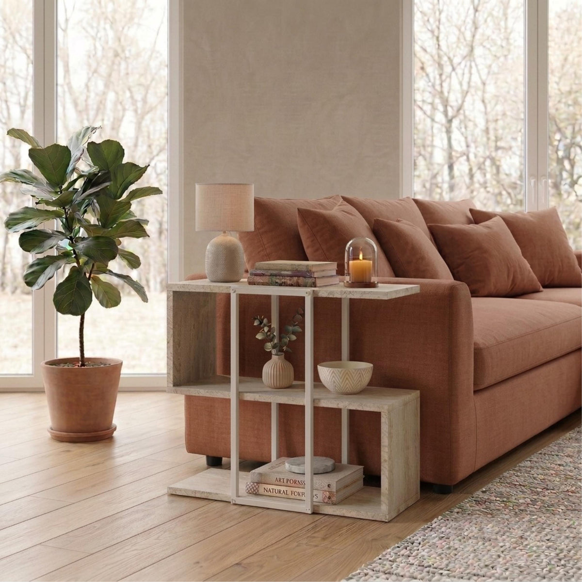 Decortieliving - Homia Stepped Side Table with Open Shelves – Living Room End Table