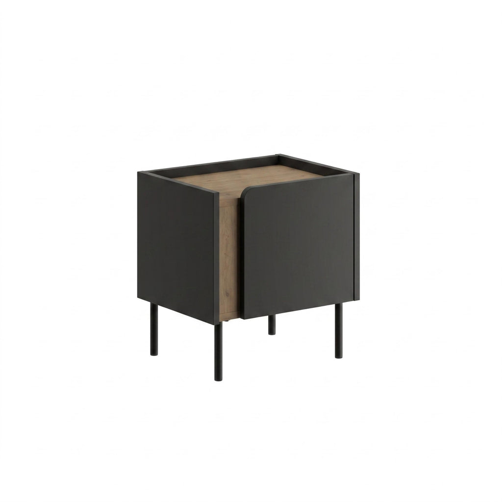 Decortieliving - Norm Modern Bedside Table with Soft-Close Door Storage and Metal Legs