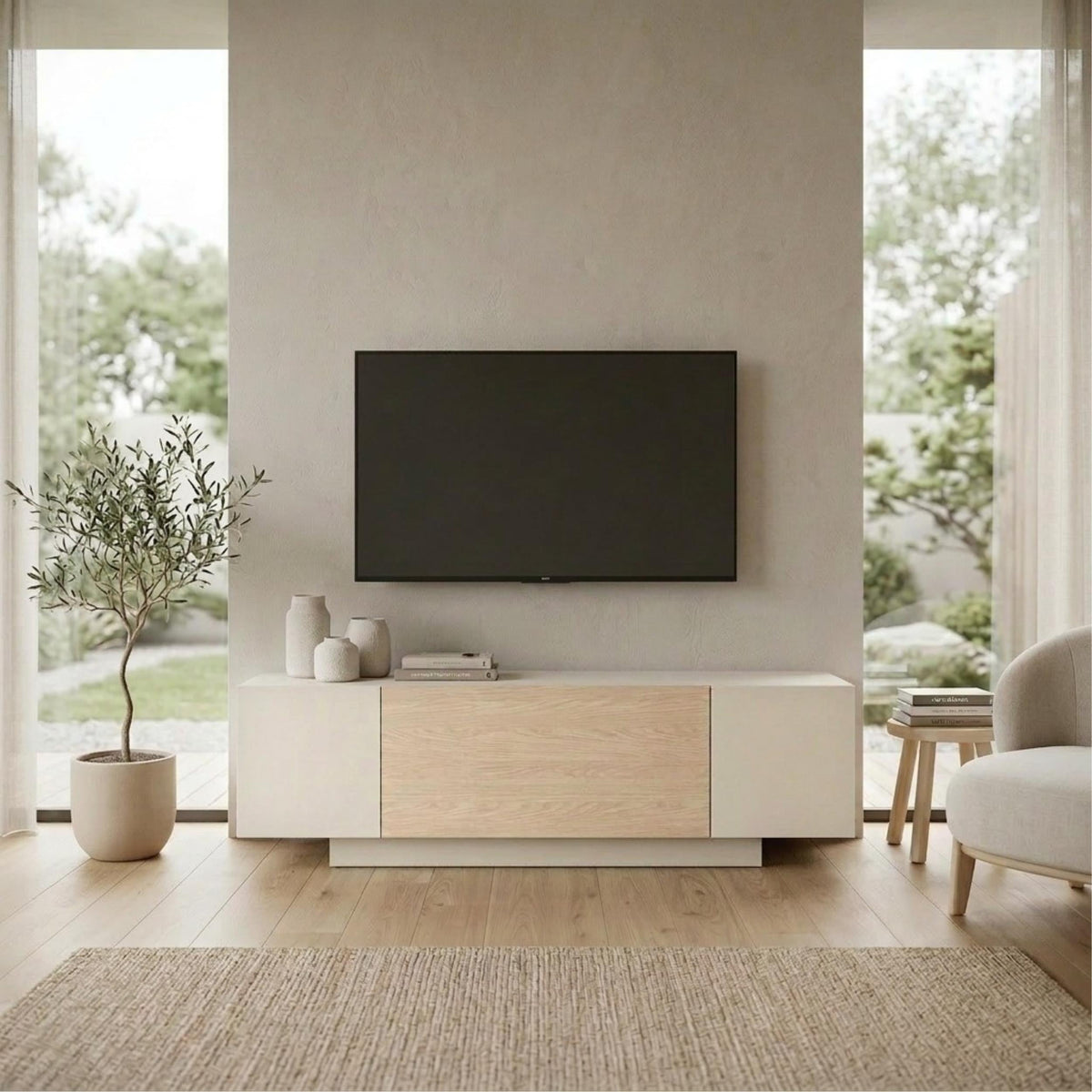 Decortieliving - Victor TV Unit Sandstone-Sonoma Oak-White 150 x 37 x 45.5 cm