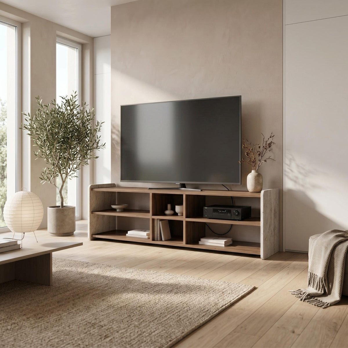 Decortieliving - Bige Modern TV Unit with Open Shelves 150cm