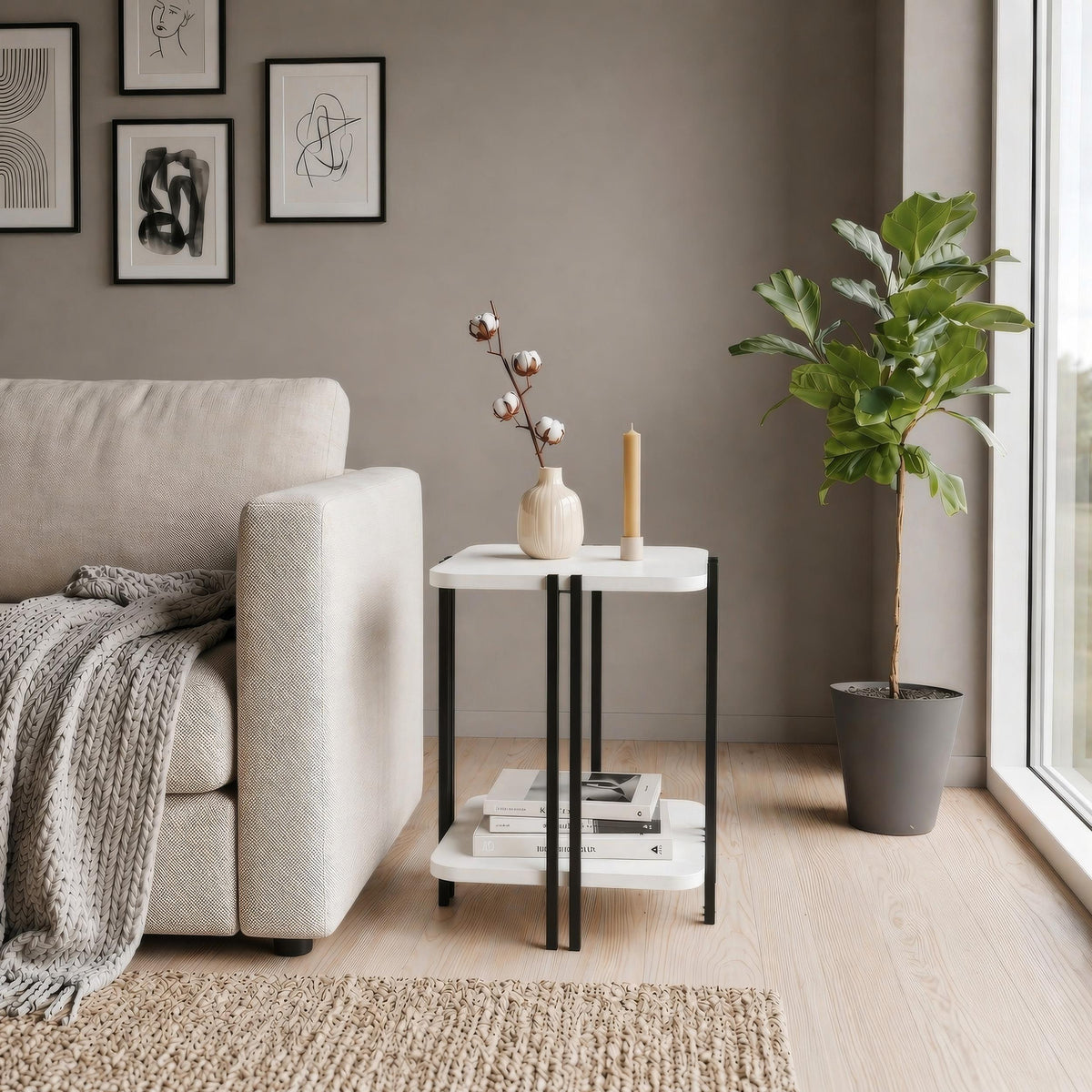 Decortieliving - Notus 2-Tier Side Table with Shelf