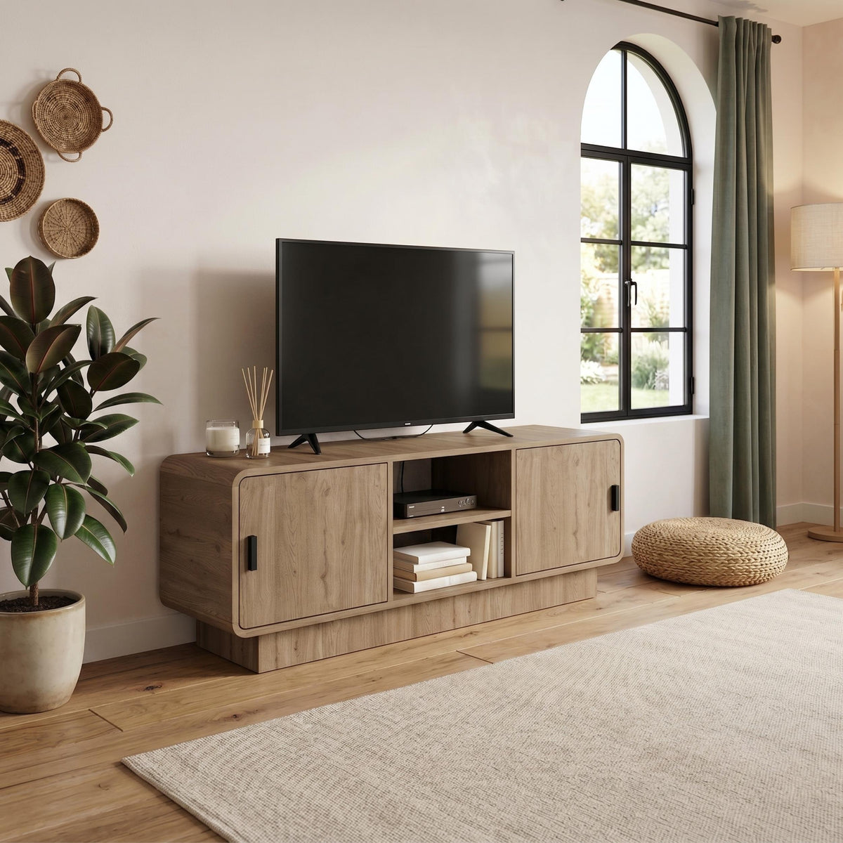Decortieliving - Rovel TV Unit Natural Oak with Storage and Shelves