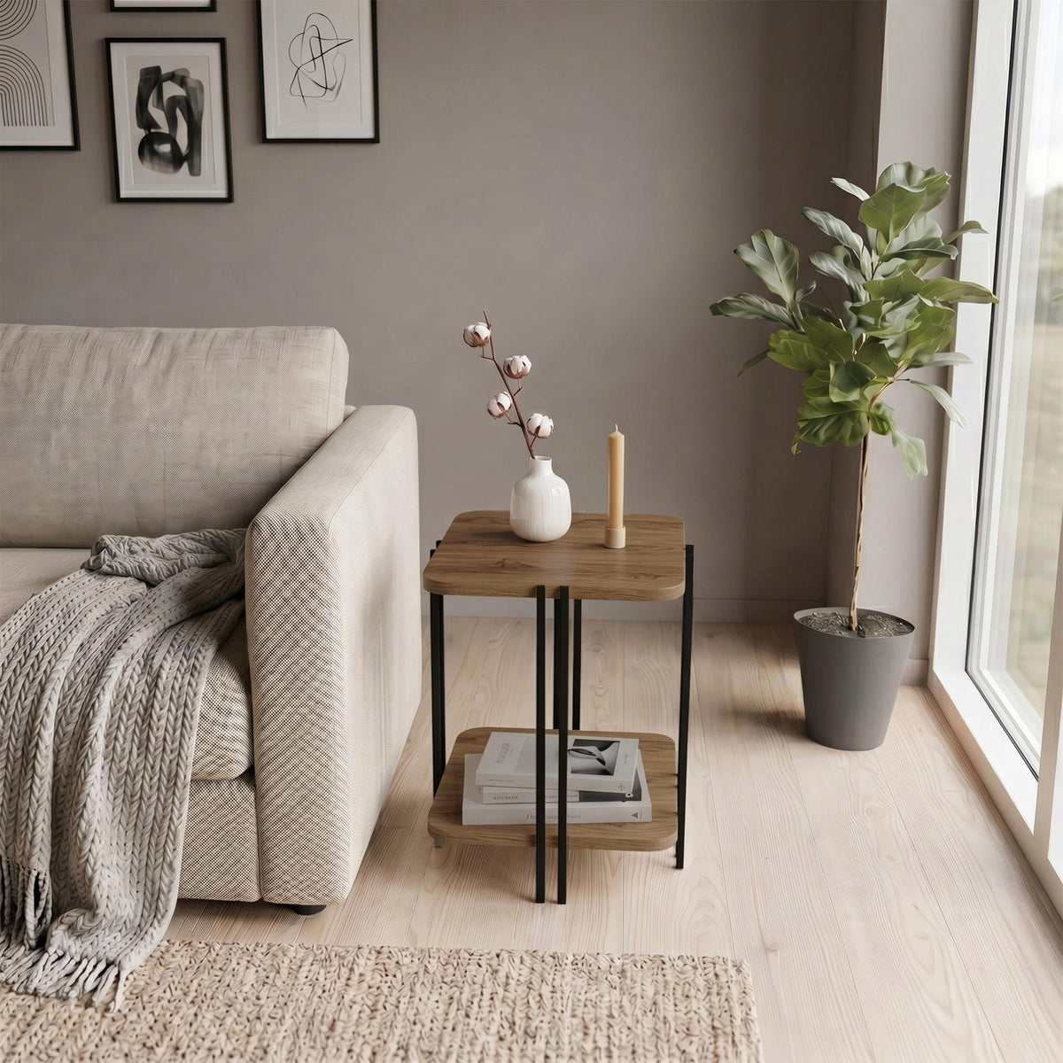 Decortieliving - Notus 2-Tier Side Table with Shelf