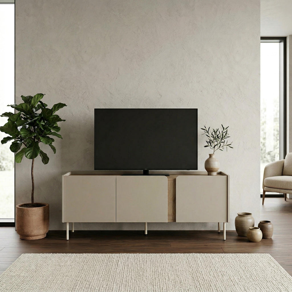 Decortieliving - Norm TV Unit 3 Doors Natural Oak-Sandstone 140 cm