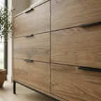 Decortieliving - Mars 6 Drawer Wide Chest of Drawers Whiskey Oak W140 cm