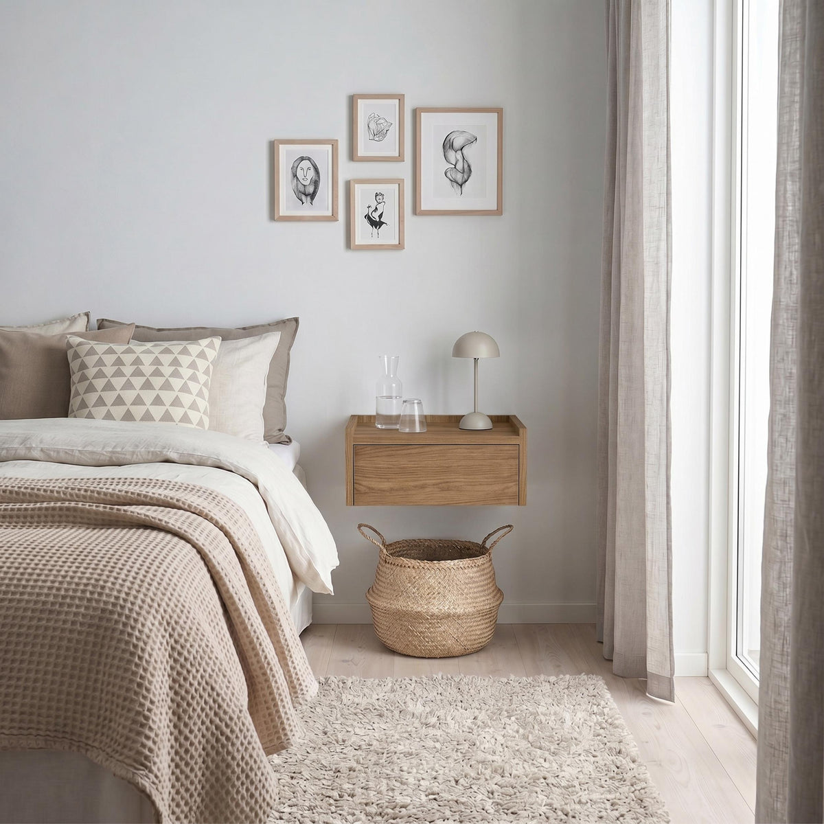 Decortieliving - Brisa Floating Bedside Table with Drawer and Top Shelf