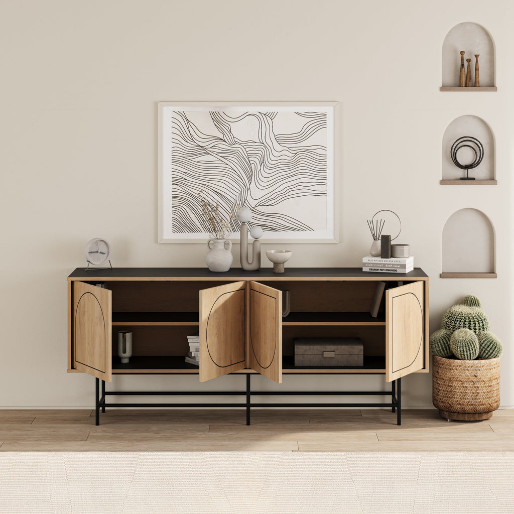 Decortieliving - Joji Modern Sideboard Console Unit - Silky Black and Oak