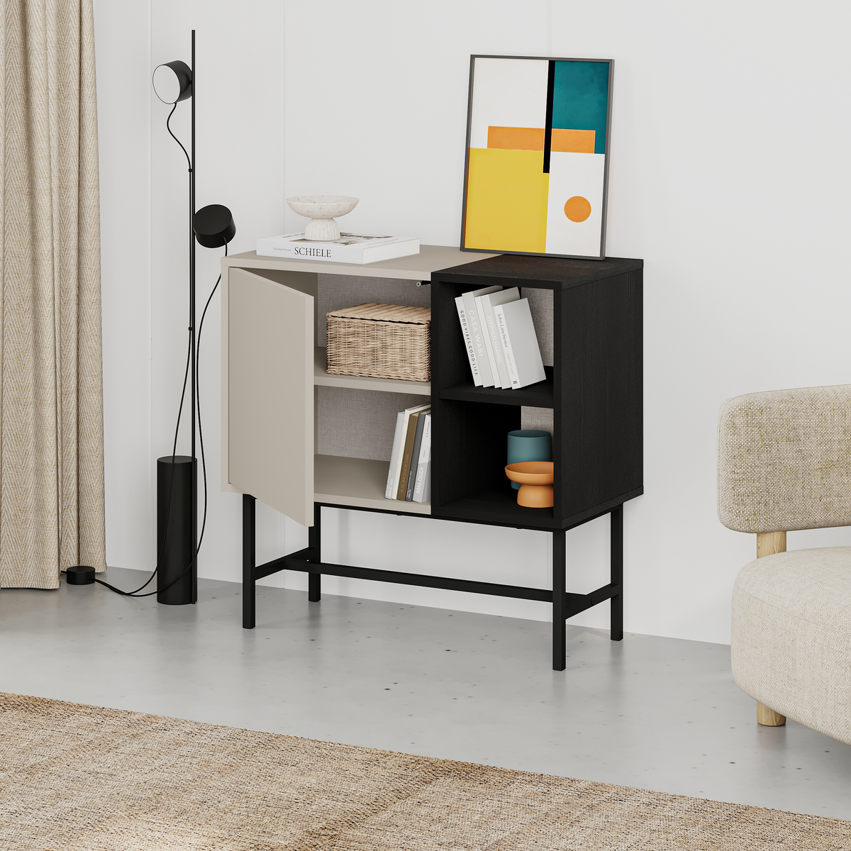Decortieliving - Mona Mini Console Table with Storage & Shelves