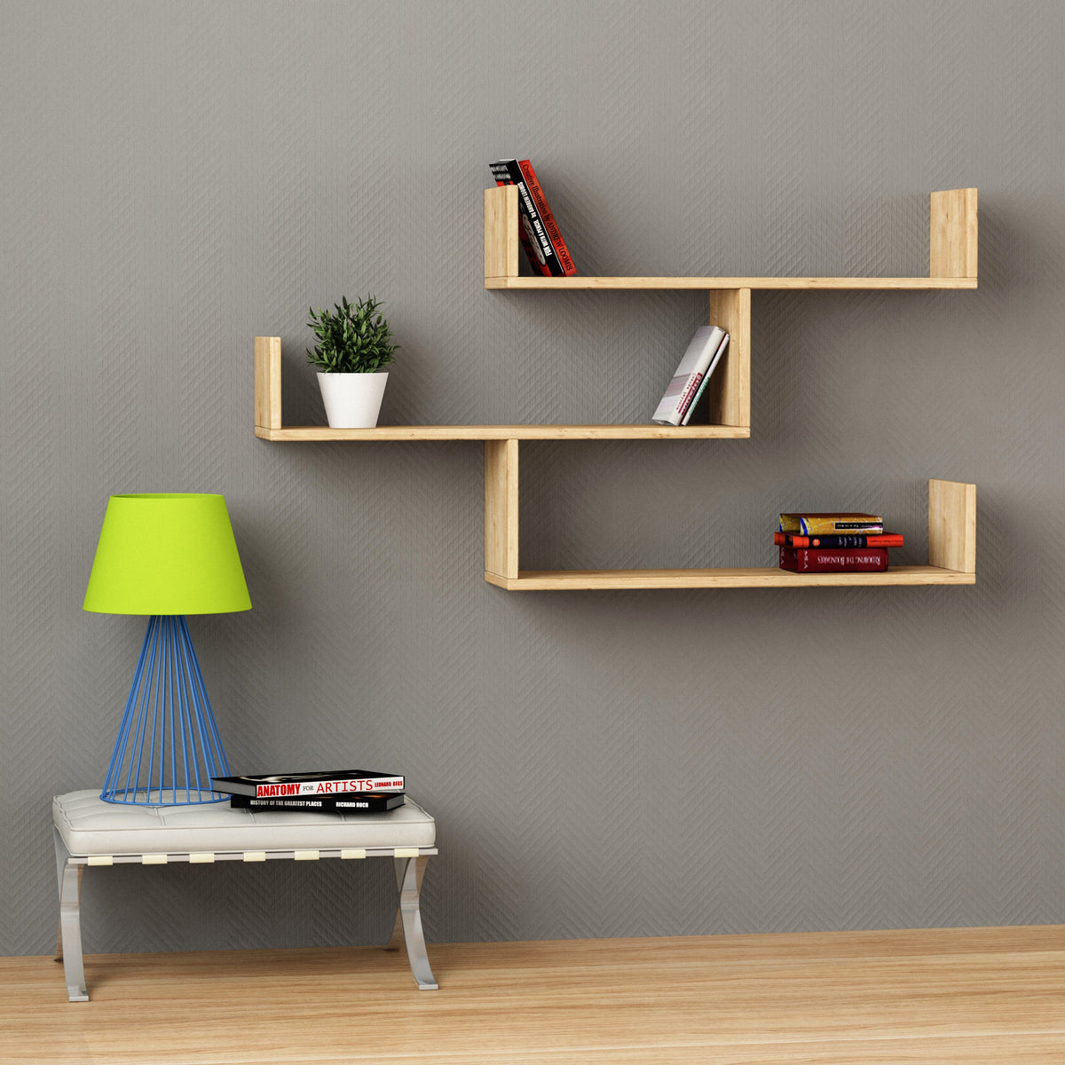 Decortieliving - Tibet Wall Shelf Unit – 119 cm Modern Floating Bookcase