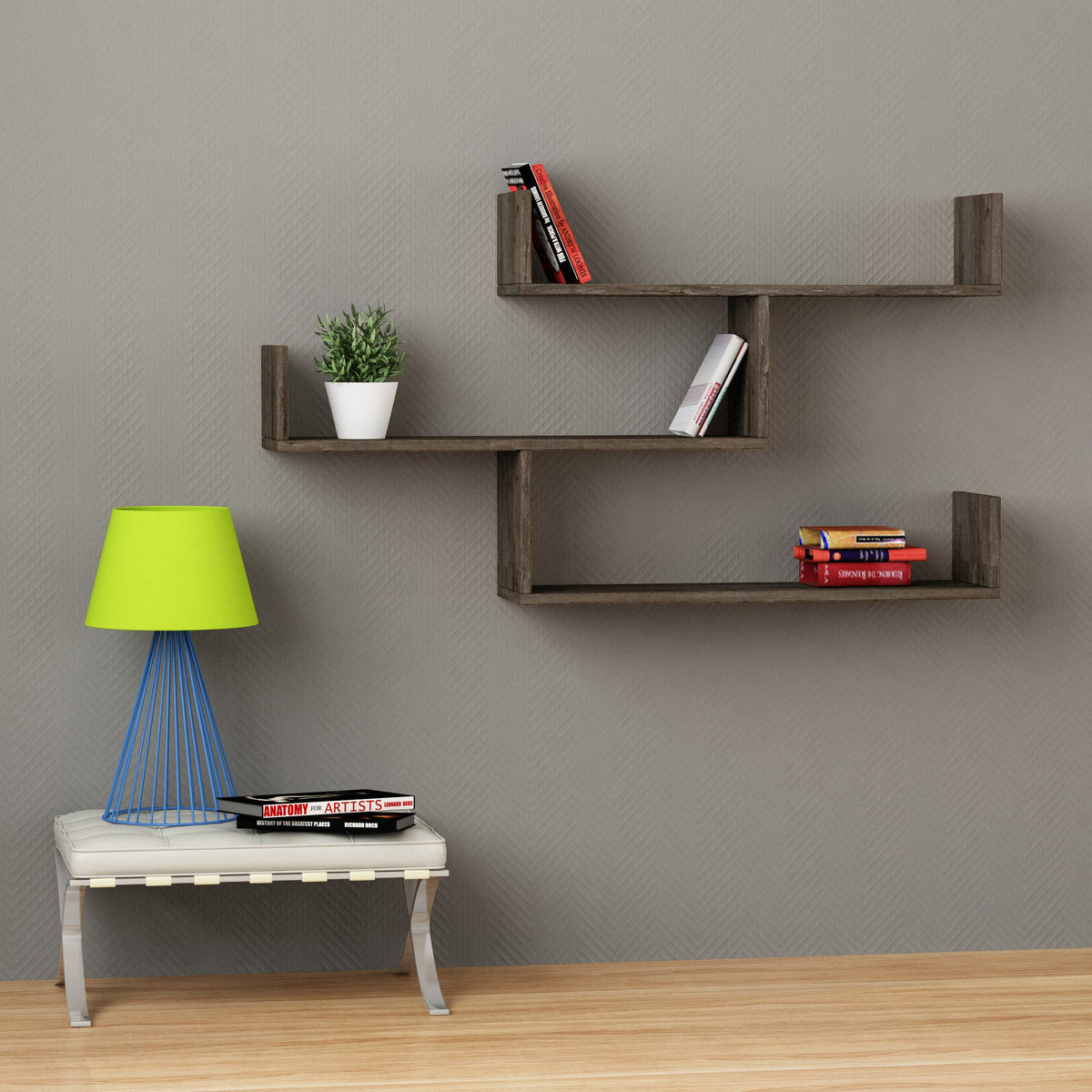 Decortieliving - Tibet Wall Shelf Unit – 119 cm Modern Floating Bookcase
