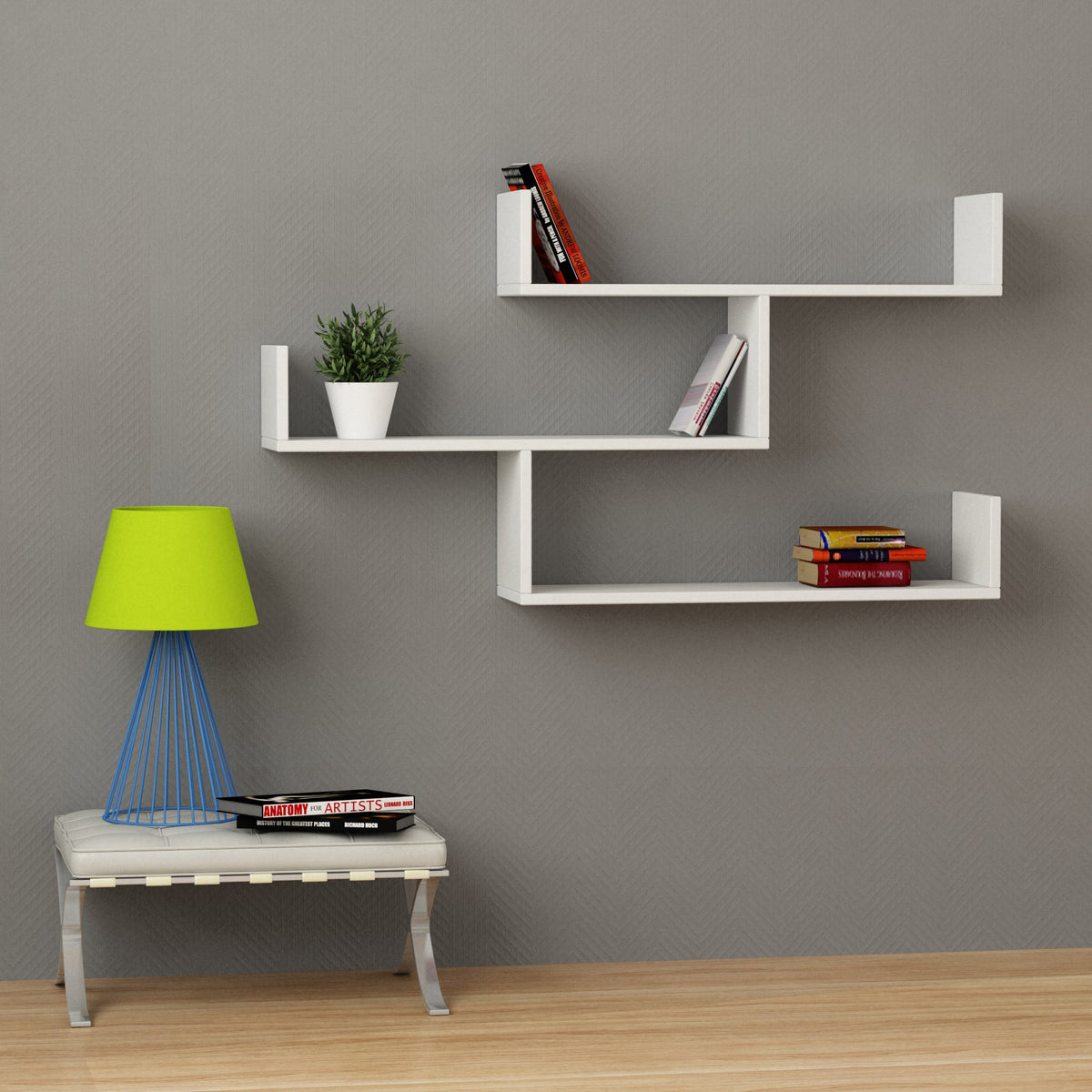 Decortieliving - Tibet Wall Shelf Unit – 119 cm Modern Floating Bookcase