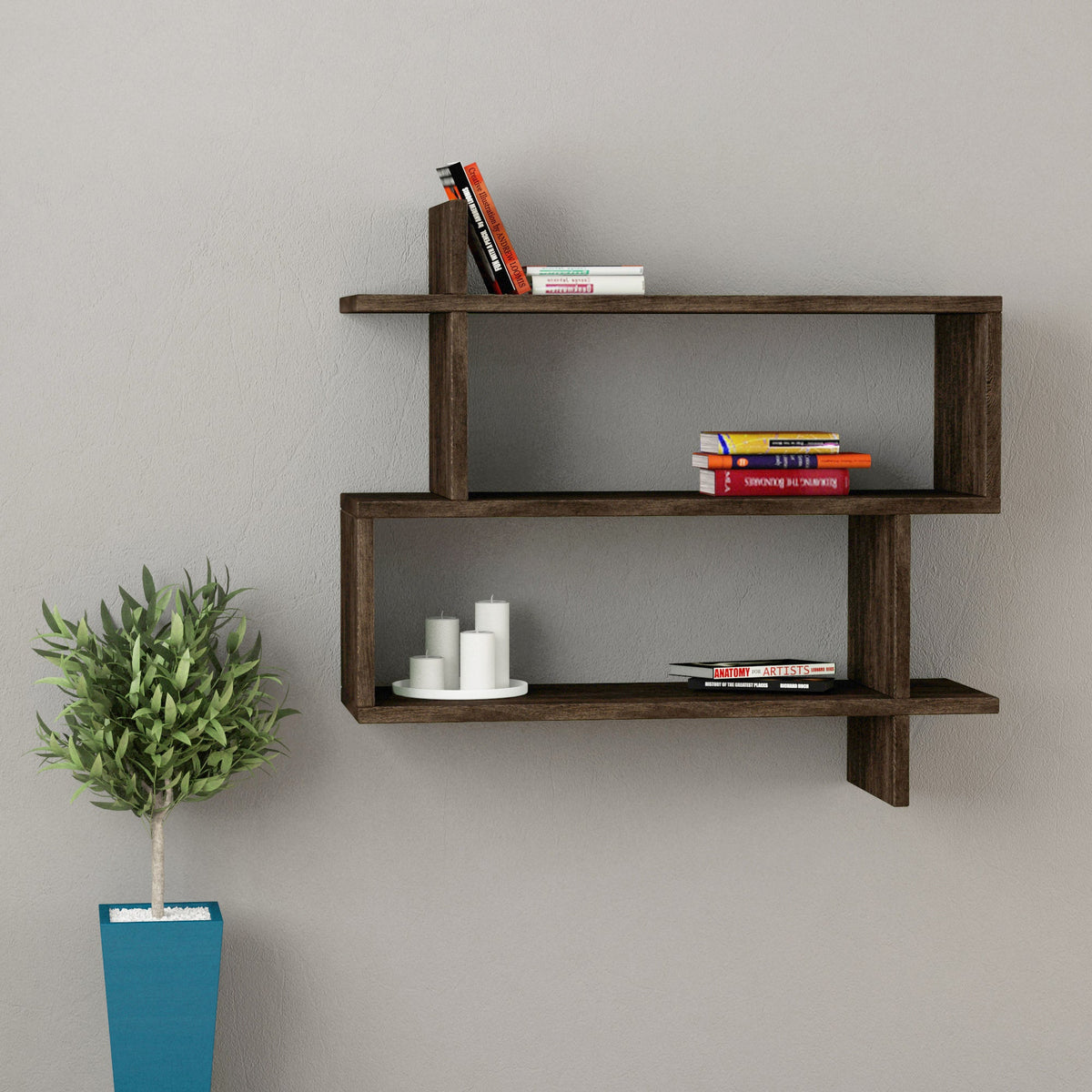 Decortieliving - Paralel Wall Mounted Modern Bookcase Display Unit Medium W 70 cm