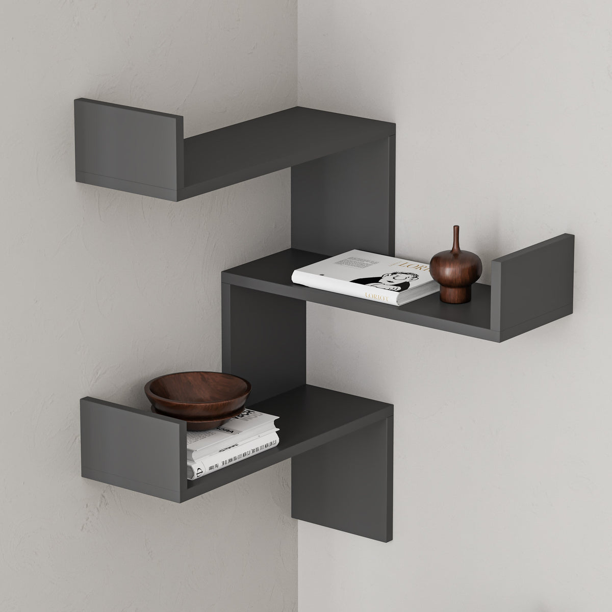 Decortieliving - Luksa Corner Wall Mounted Modern Bookcase Display Unit Medium W 60cm