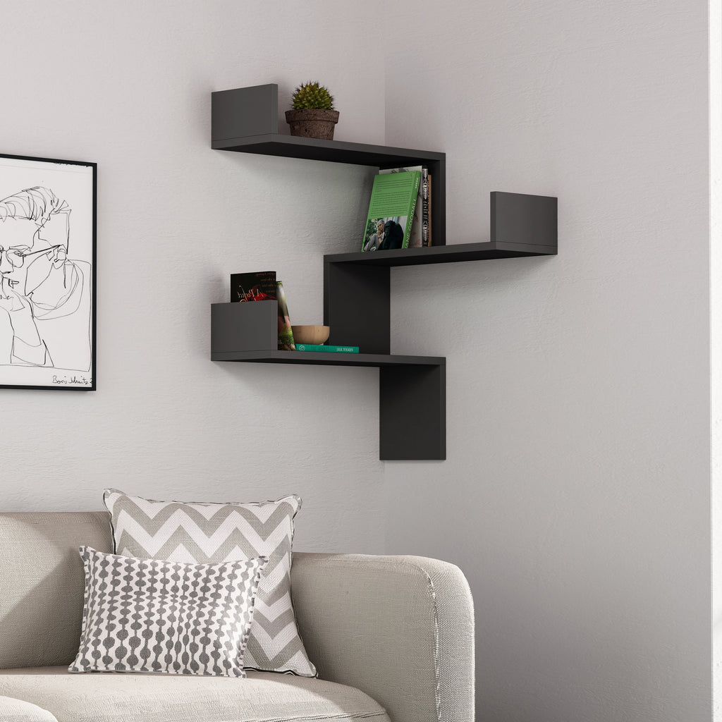 Decortieliving - Luksa Corner Wall Mounted Modern Bookcase Display Unit Medium W 60cm