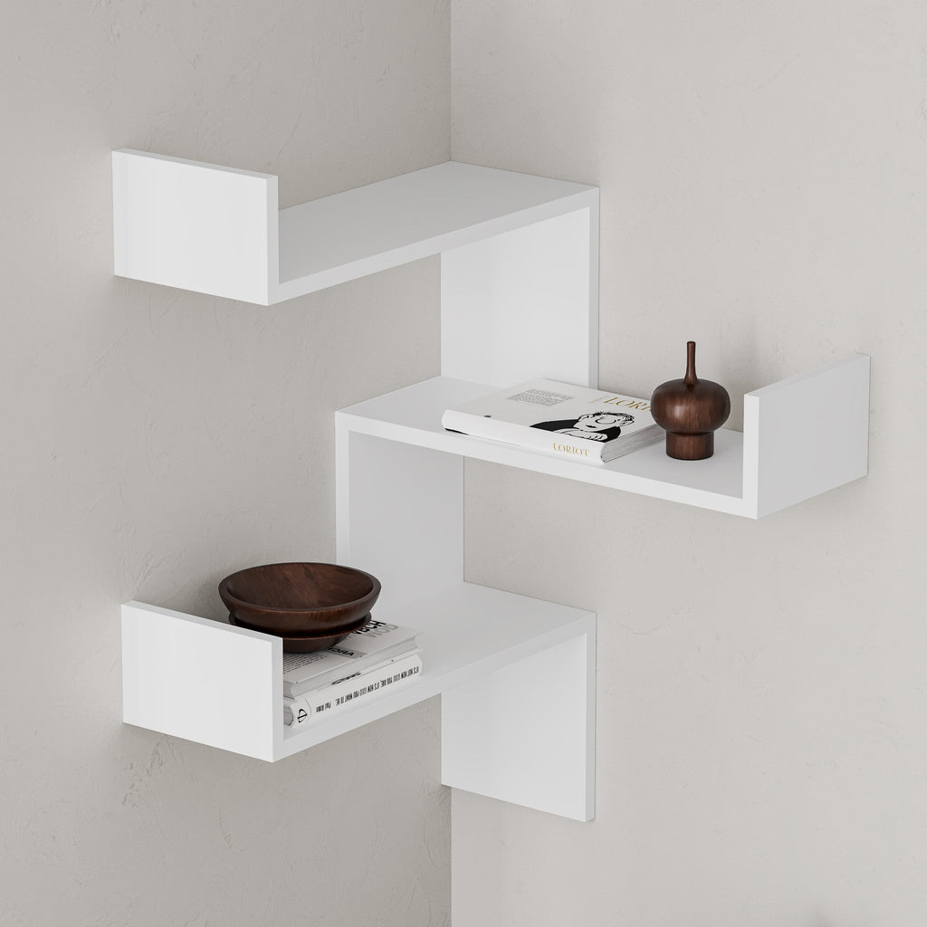 Decortieliving - Luksa Corner Wall Mounted Modern Bookcase Display Unit Medium W 60cm