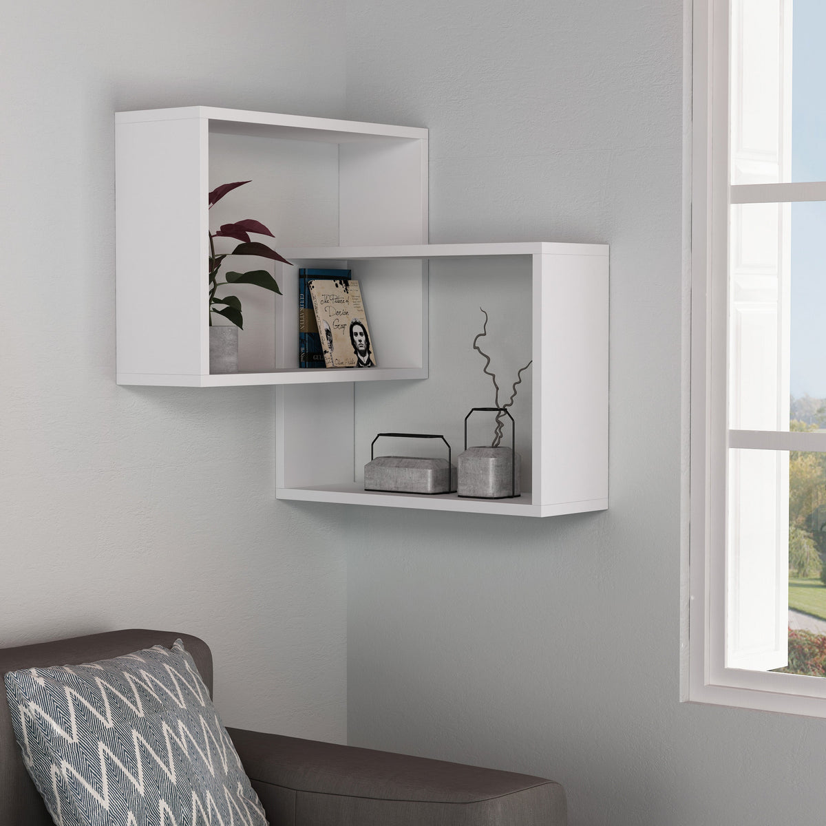 Decortieliving - Ring Corner Wall Mounted Modern Bookcase Display Unit W 60cm