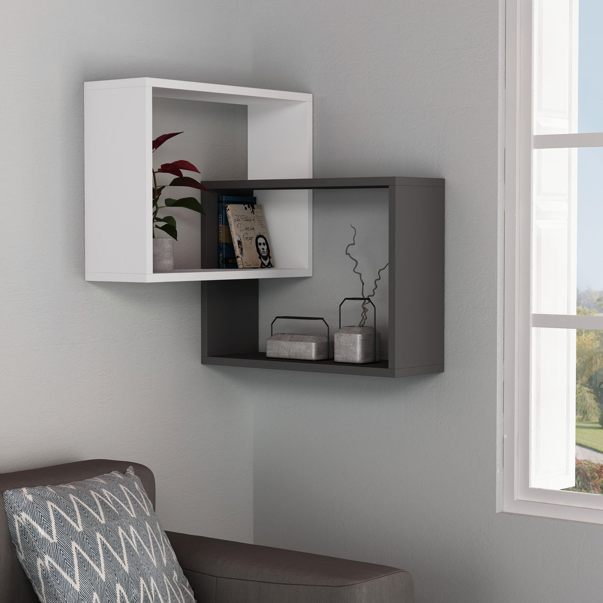 Decortieliving - Ring Corner Wall Mounted Modern Bookcase Display Unit W 60cm