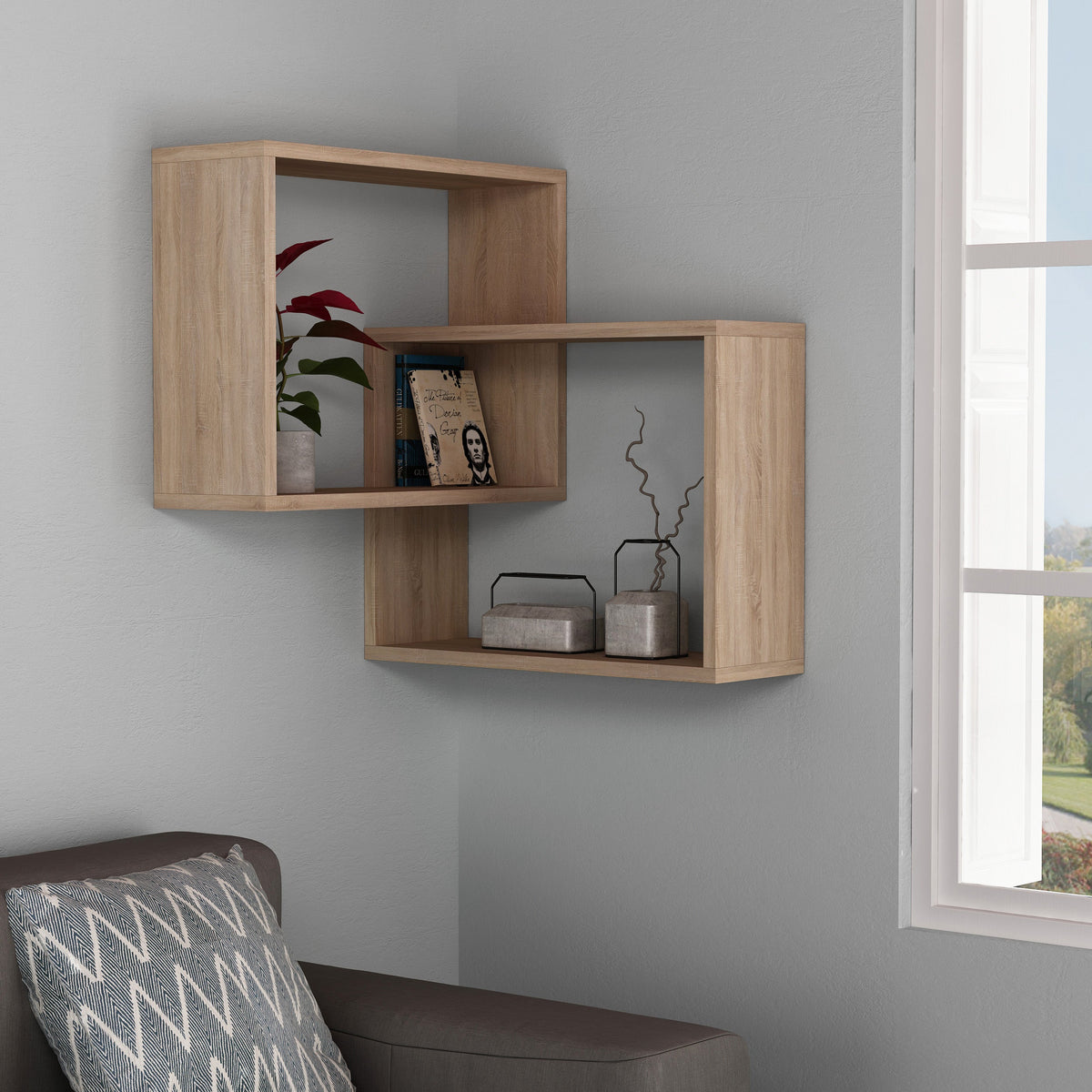 Decortieliving - Ring Corner Wall Mounted Modern Bookcase Display Unit W 60cm