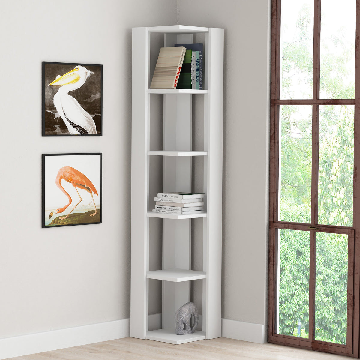 Decortieliving - Nati Modern Corner Bookcase Display Unit Tall 161cm