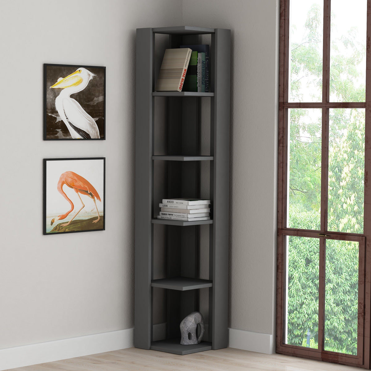 Decortieliving - Nati Modern Corner Bookcase Display Unit Tall 161cm
