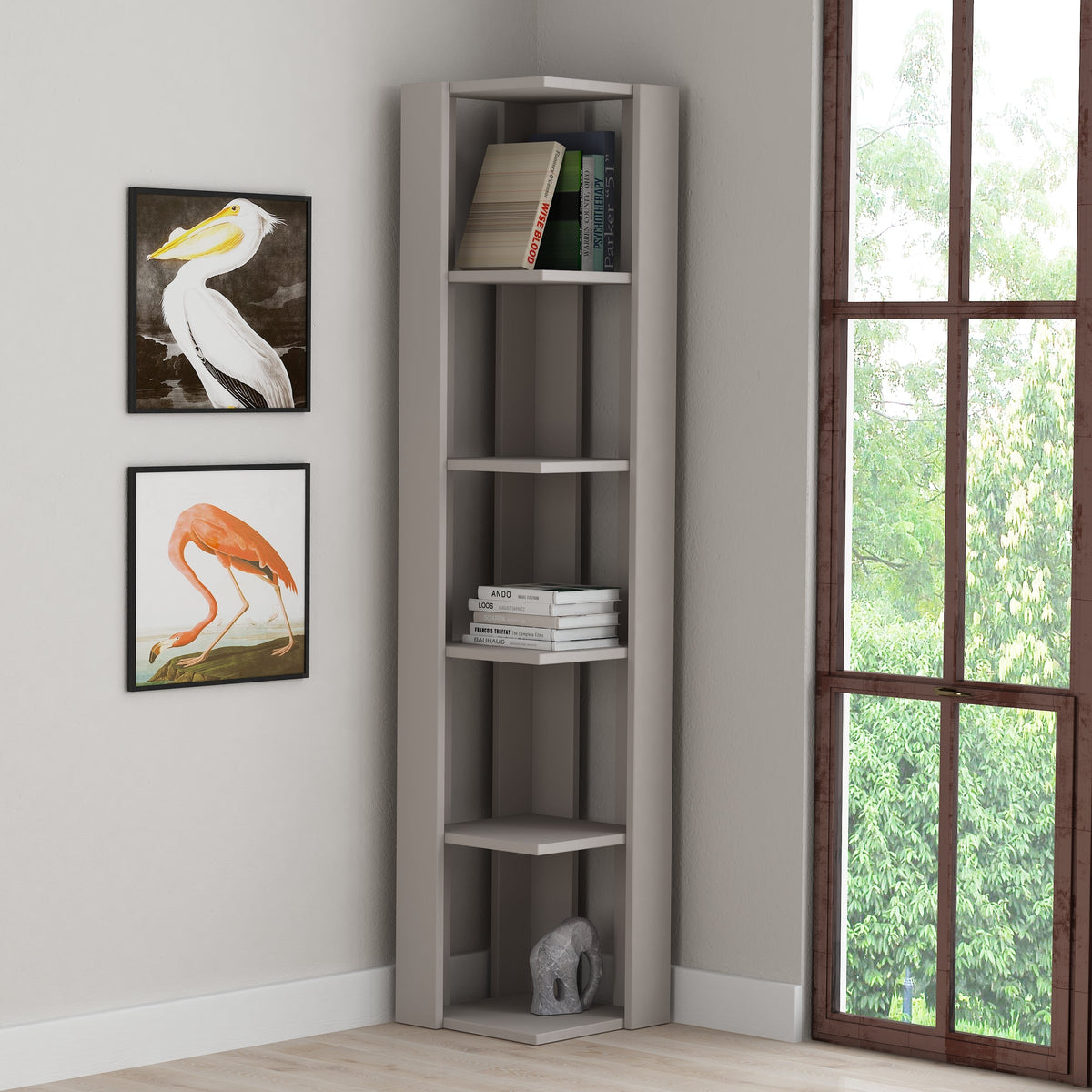 Decortieliving - Nati Modern Corner Bookcase Display Unit Tall 161cm