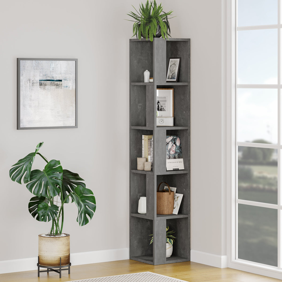 Decortieliving - Piano Modern Corner Bookcase Display Unit Tall 158.9cm