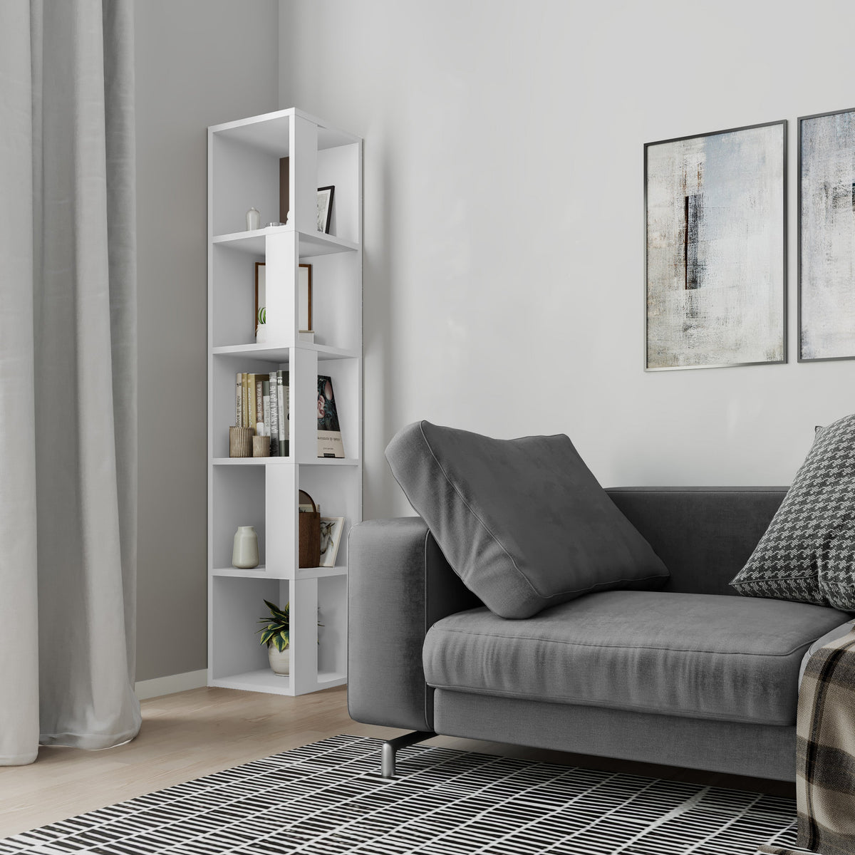 Decortieliving - Piano Modern Corner Bookcase Display Unit Tall 158.9cm