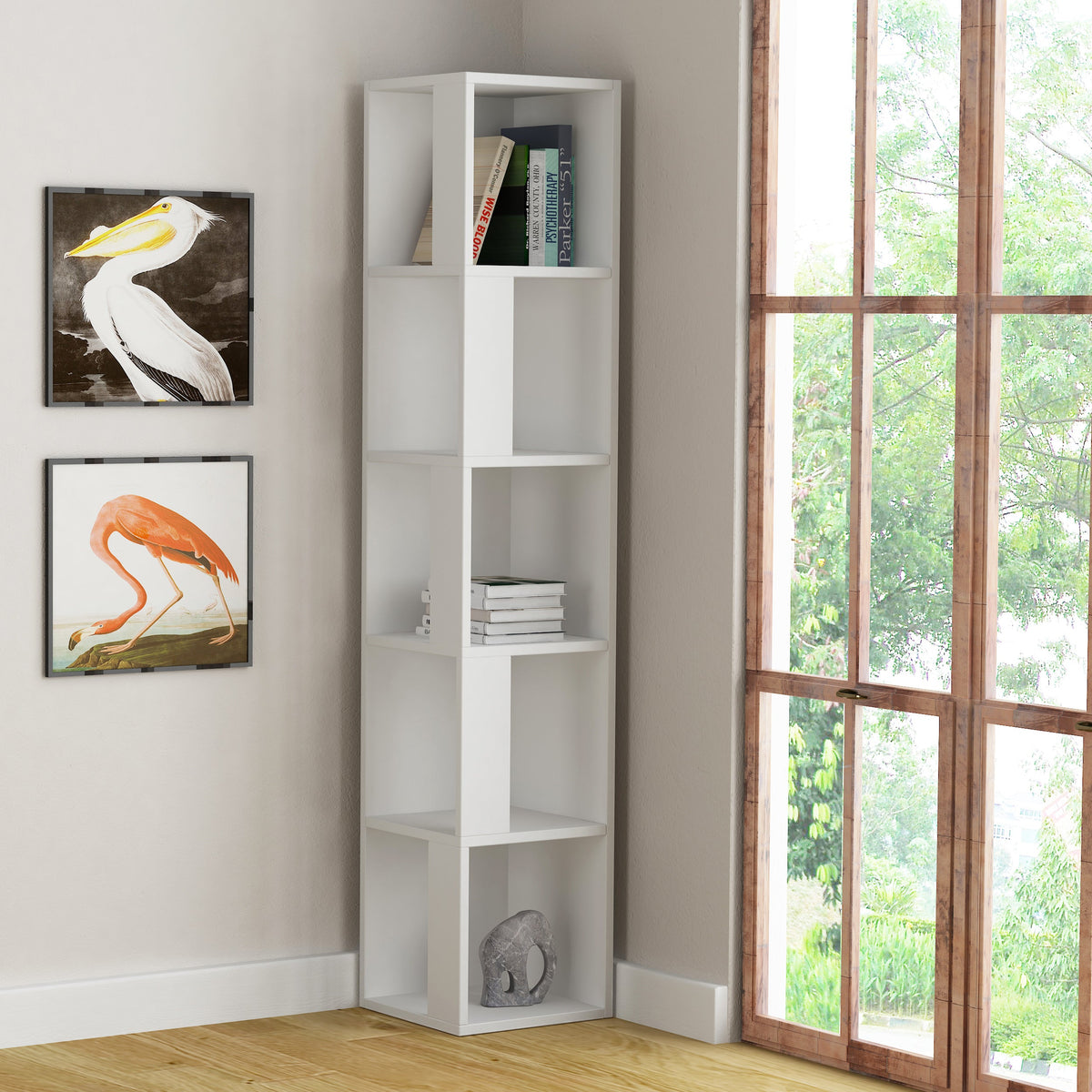 Decortieliving - Piano Modern Corner Bookcase Display Unit Tall 158.9cm