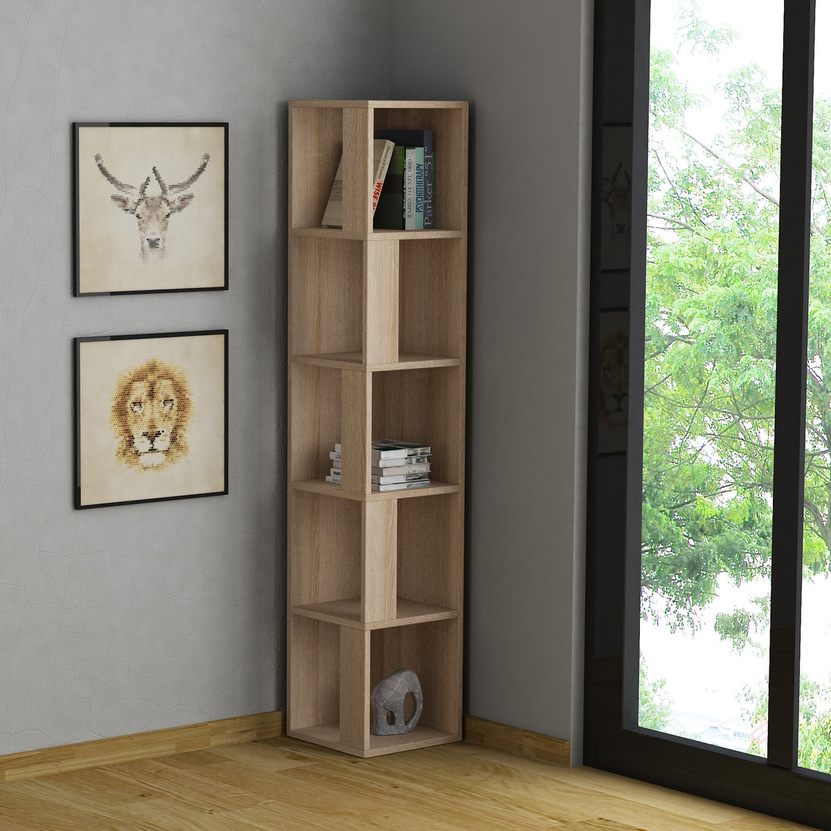 Decortieliving - Piano Modern Corner Bookcase Display Unit Tall 158.9cm