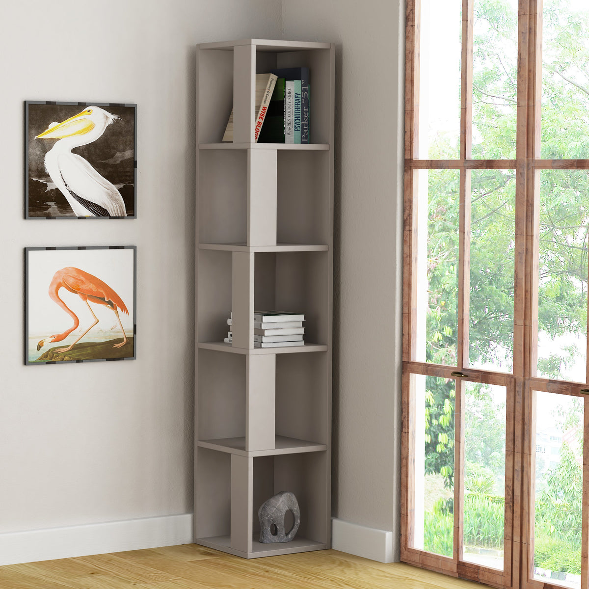 Decortieliving - Piano Modern Corner Bookcase Display Unit Tall 158.9cm
