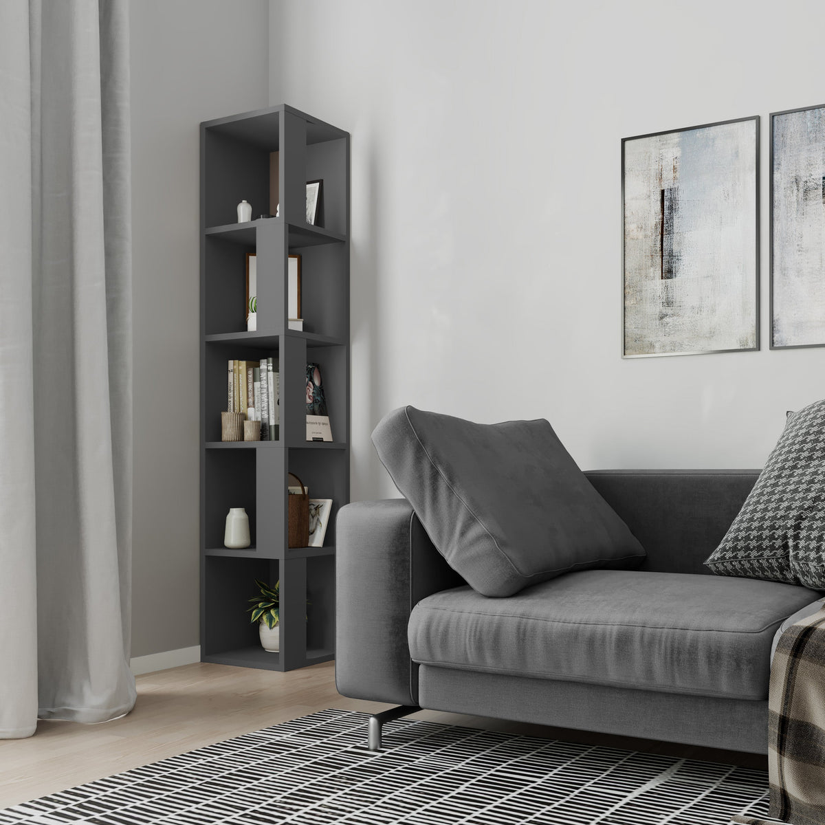 Decortieliving - Piano Modern Corner Bookcase Display Unit Tall 158.9cm