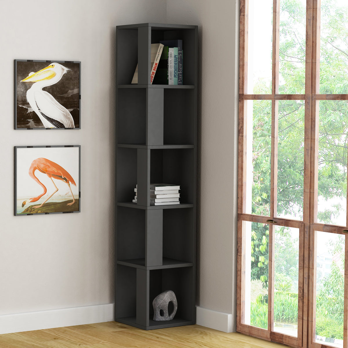 Decortieliving - Piano Modern Corner Bookcase Display Unit Tall 158.9cm