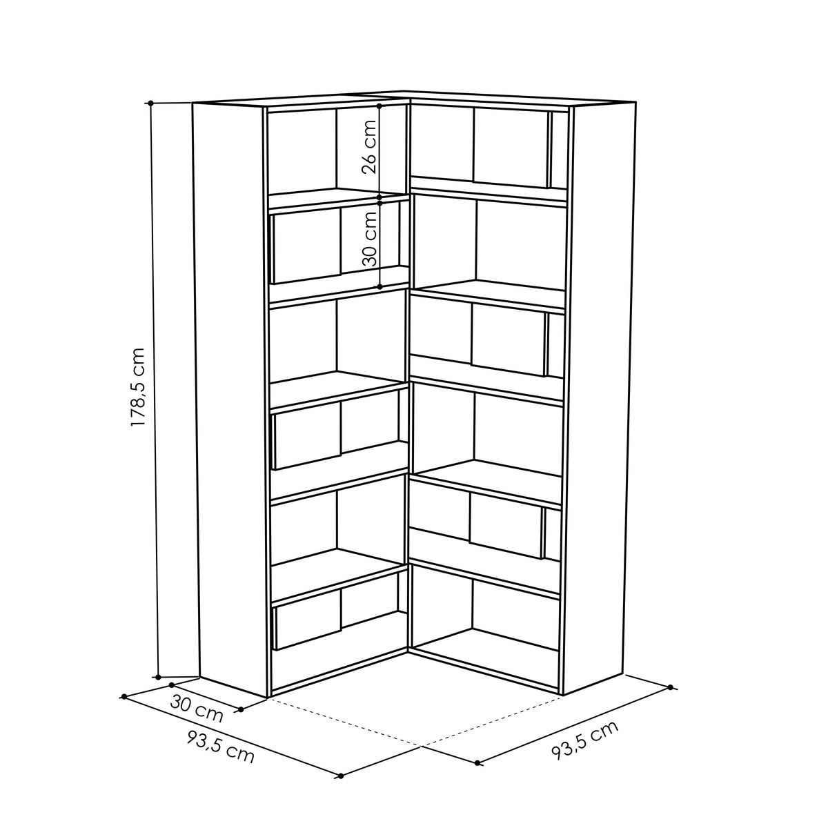 Decortieliving - Molly Modern Corner Multipurpose Bookcase Display Unit No.4 Tall 179 cm