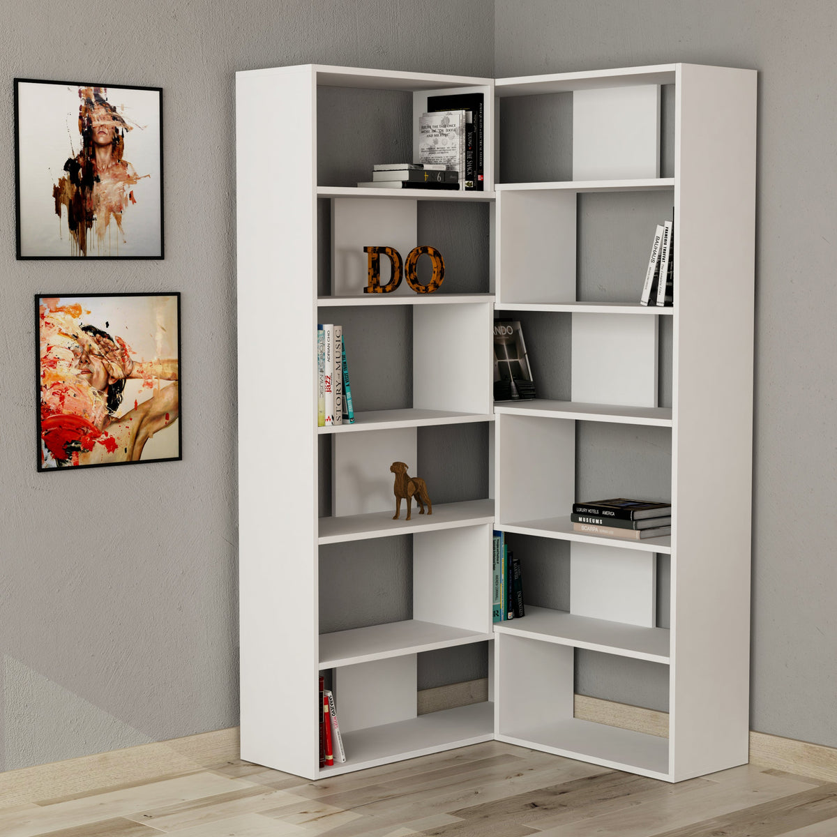 Decortieliving - Molly Modern Corner Multipurpose Bookcase Display Unit No.4 Tall 179 cm