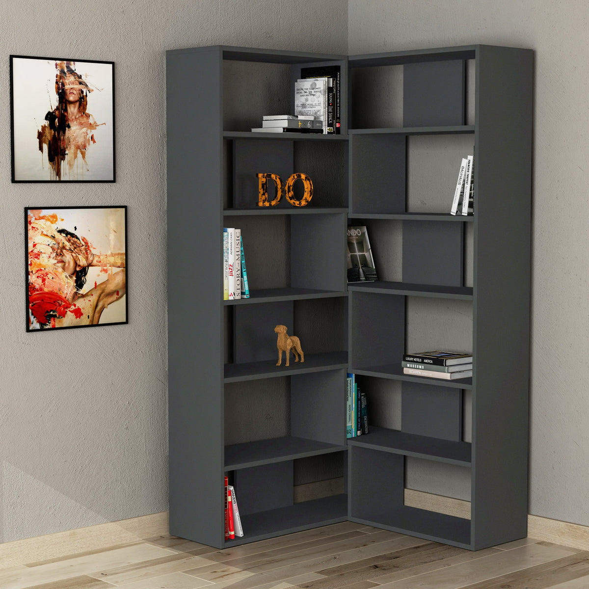 Decortieliving - Molly Modern Corner Multipurpose Bookcase Display Unit No.4 Tall 179 cm