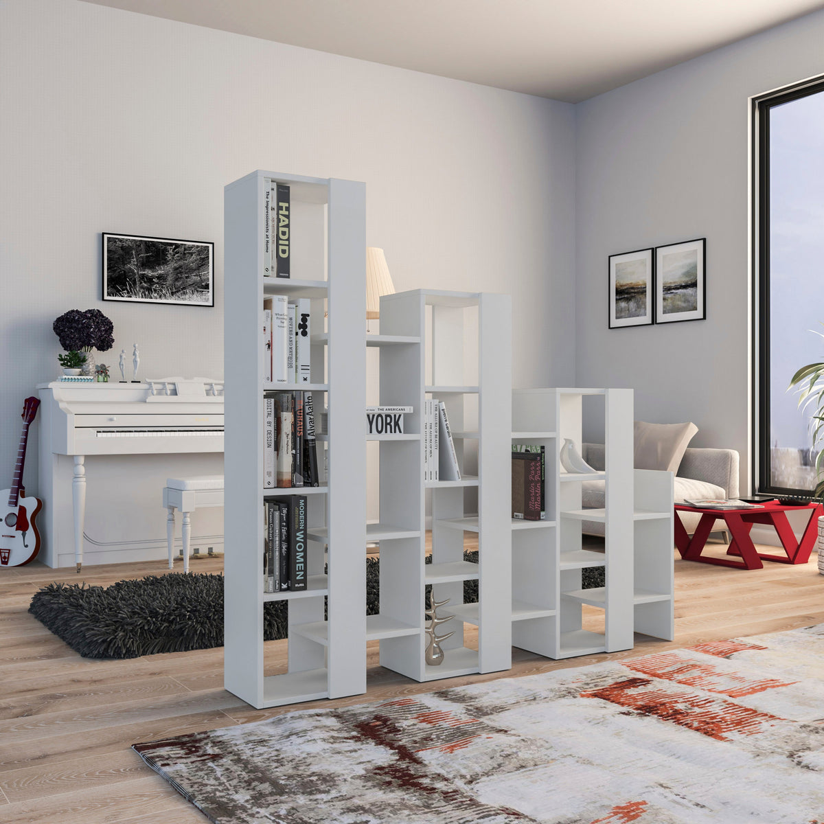 Decortieliving - Lift Separator Modern Bookcase Display Unit Room Separator Tall 151cm