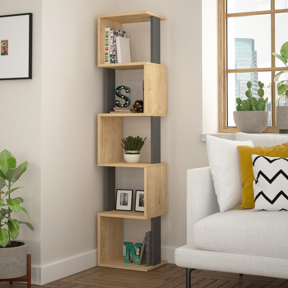 Decortieliving - Piri Modern Bookcase Display Unit Tall 161cm