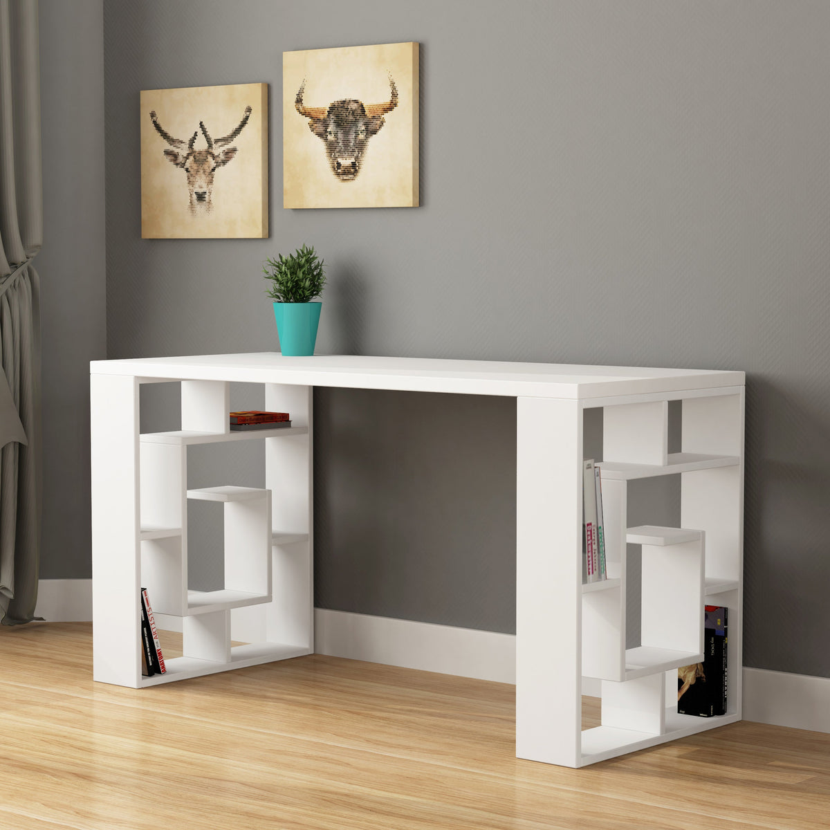 Decortieliving - Labirent Modern Desk With Bookshelf Legs Width 137cm