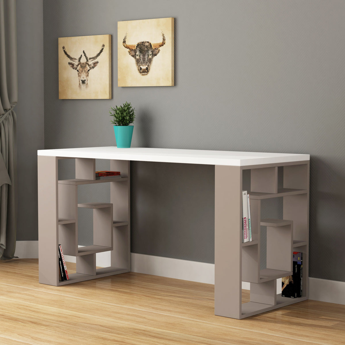 Decortieliving - Labirent Modern Desk With Bookshelf Legs Width 137cm