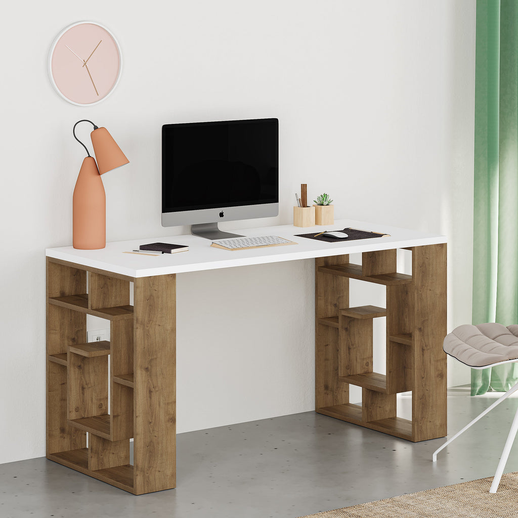 Decortieliving - Labirent Modern Desk With Bookshelf Legs Width 137cm