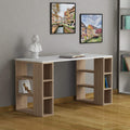 Decortieliving - Home Office Set: Colmar 140cm Desk + Black Bird Lamp + Raffia Basket