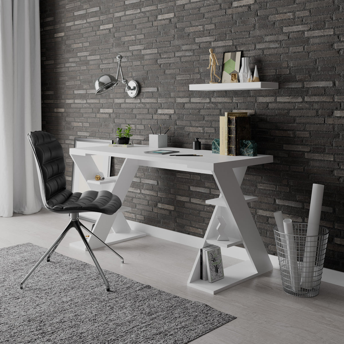 Decortieliving - Papillon Modern Desk With Bookshelf Legs Width 137cm