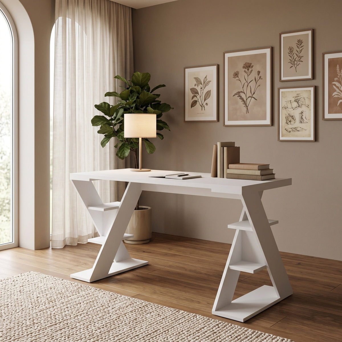Decortieliving - Papillon Modern Desk With Bookshelf Legs Width 137cm