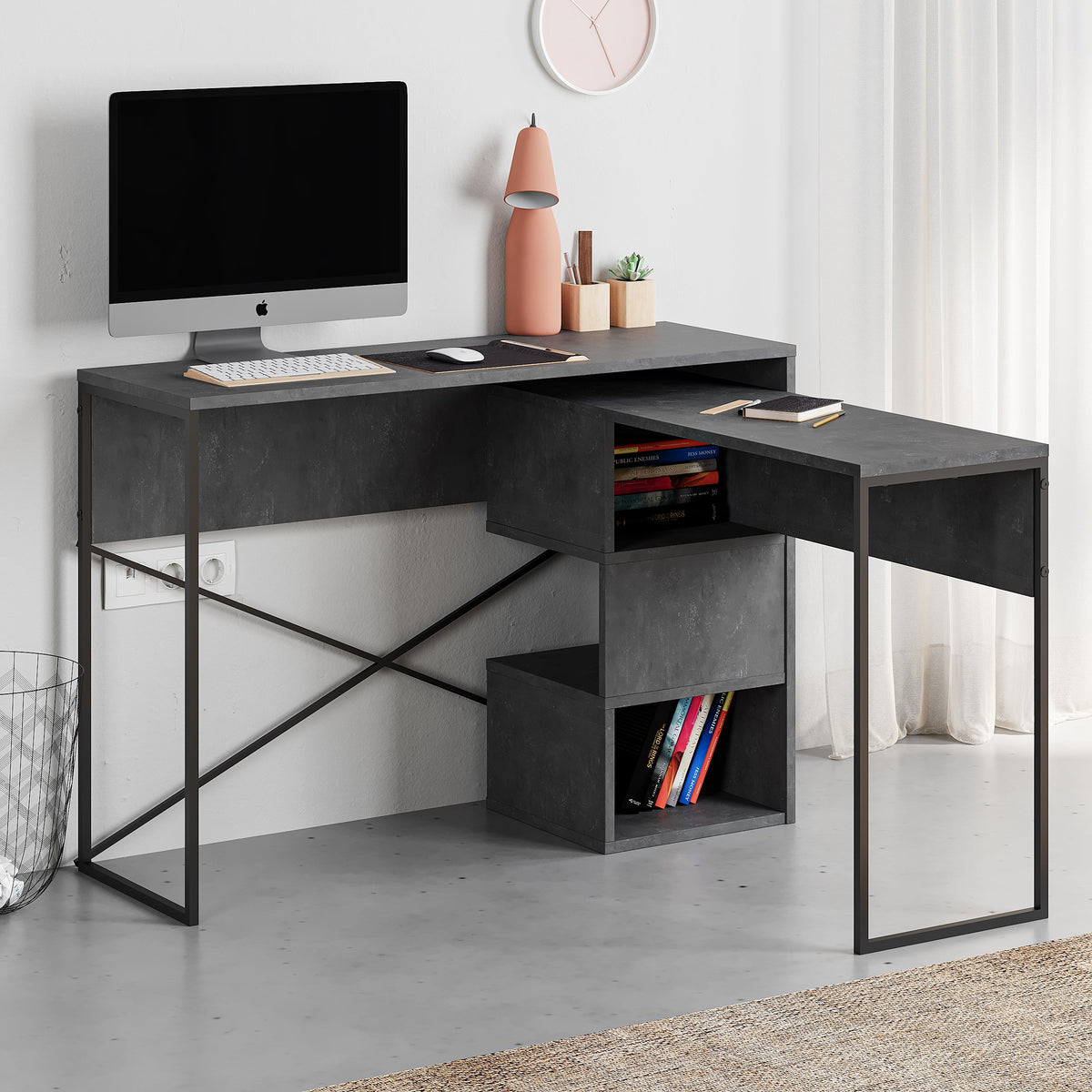 Decortieliving - Badau Multi Purpose Working Table – Modern 2-in-1 Desk with Storage for Home Office or Study