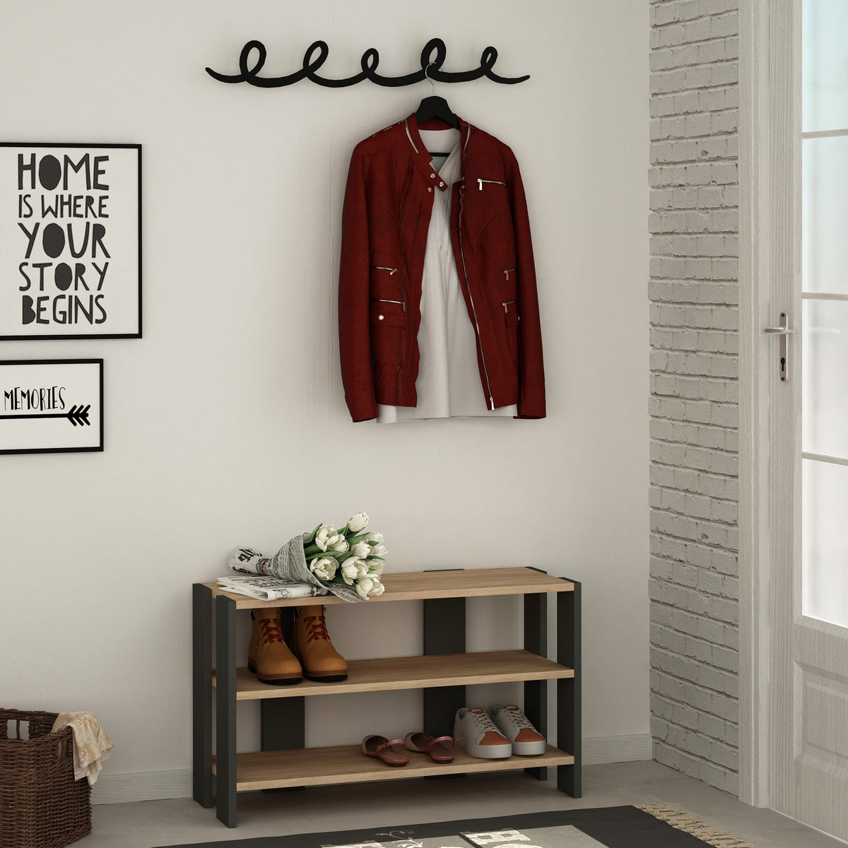Decortieliving - Tono Modern Shoe Rack With Hanger