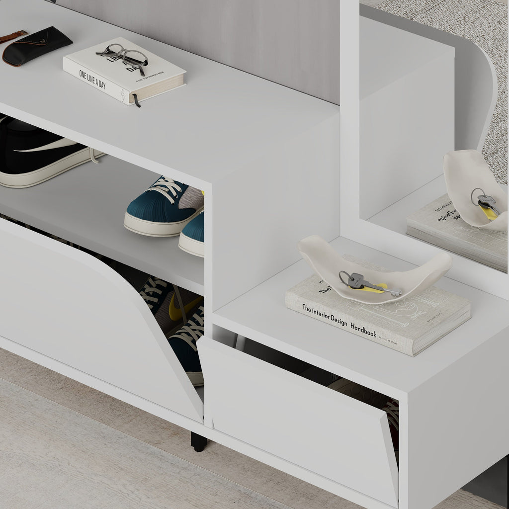 Decortieliving - Mila Shoe Cabinet & Hanger Set – 3-in-1 Hallway Unit with Mirror