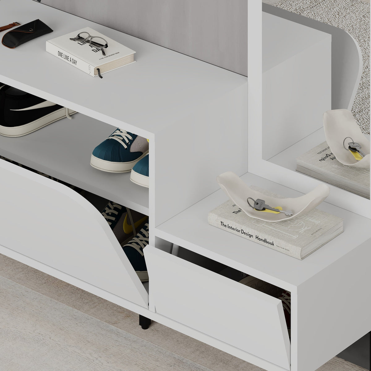 Decortieliving - Mila Shoe Cabinet & Hanger Set – 3-in-1 Hallway Unit with Mirror