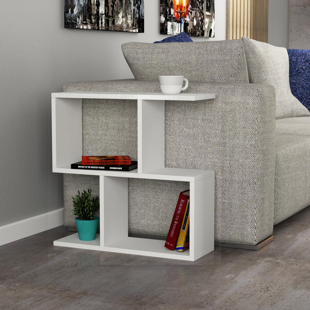 Decortieliving - Homemania Modern Side Table with 4 Open Shelves